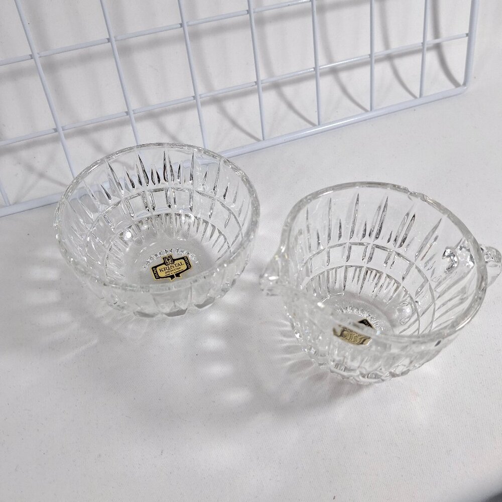 New Genuine Kristal Zajecar Vintage 24% Lead Crystal Cream & Sugar Set